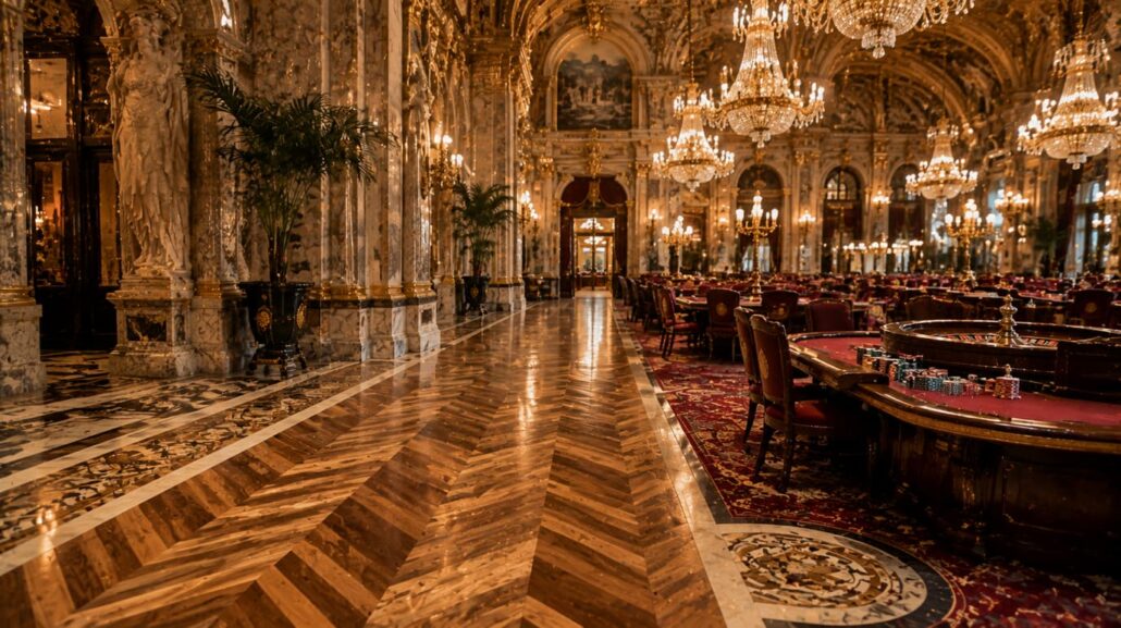 Parquet italiano di lusso nelle sale da gioco e da roulette dei casinò di Monte Carlo.
